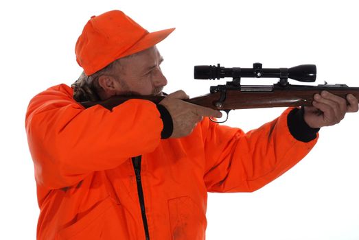 Hunter in blaze gear with riffle