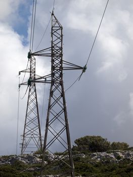 Electricity high tension tower or pylon ideal to describe impact of modernisation on nature and ecology