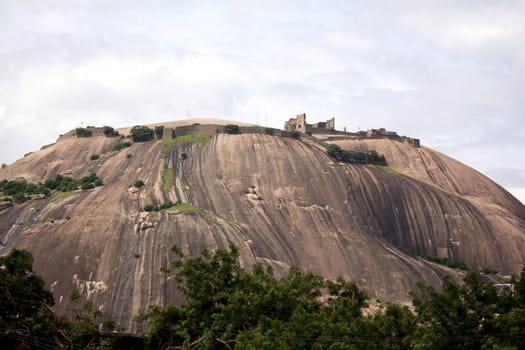 An ancient fort on a magnificent mountain in India.