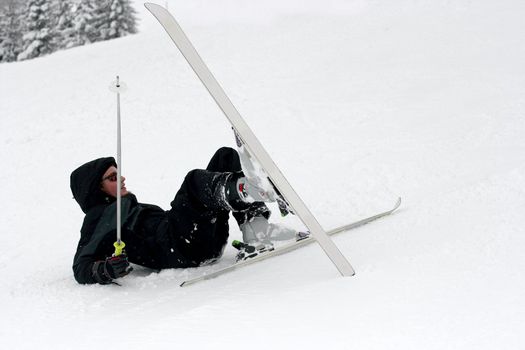 Beginner skier after a fall