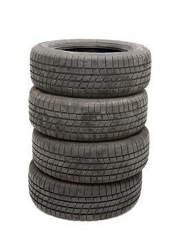 Car winter tyres in a pile