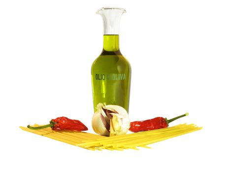 Ingredients for preparation of spaghetti garlic, oil and hot pepper