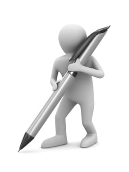 man with ball pen on white background. Isolated 3D image