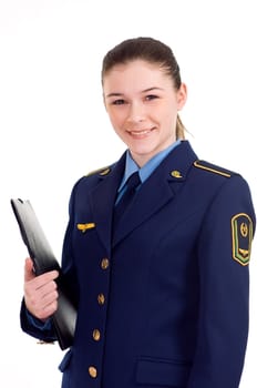 girl in the form of the railway with a folder