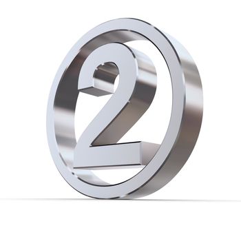 shiny 3d number 2 made of silver/chrome in a metallic circle