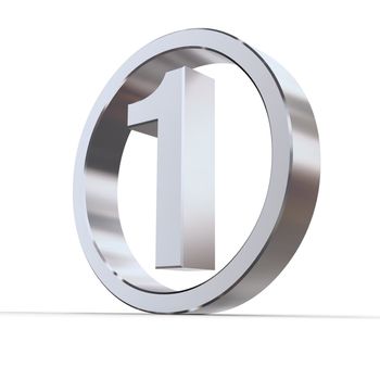 shiny 3d number 1 made of silver/chrome in a metallic circle