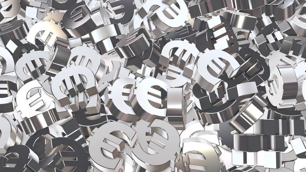 dozens of silver metallic Euro currency symbols as a texture template