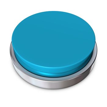 light blue round push button bordered by a metallic ring - design template