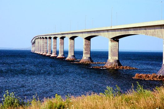 The Confederation Bridge, running from Prince Edward Island to New Brunswick.