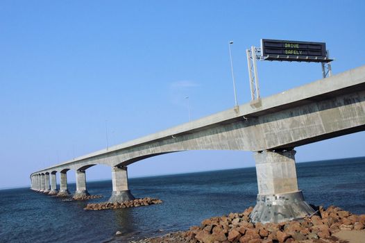 The Confederation Bridge, running from Prince Edward Island to New Brunswick.