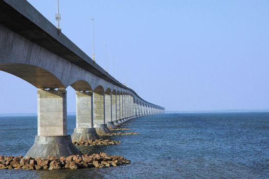 The Confederation Bridge, running from Prince Edward Island to New Brunswick.