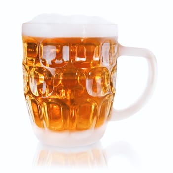 mug of fresh beer over the white