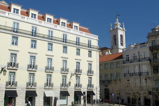 View of the Chiado quarter at Lisbon from the S�o Carlos square