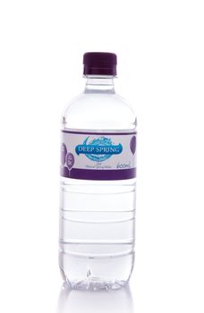 A bottle of Deep Spring natural spring water.  Deep Spring is owned by Coca-Cola Amatil