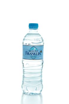 A bottle of Mount Franklin premium spring water. 600ml   Mount Franklin is owned by Coca-Cola Amatil.  