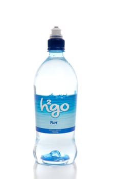 A bottle of H2go pure spring water. 750ml  Manufactured by Frucor Beverages.  