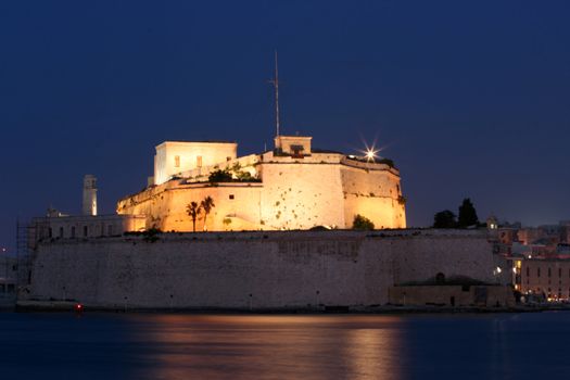fort St. Angelo in Malta at night