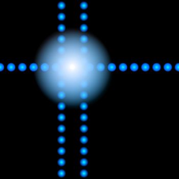 Kugeln in Kreuzform mit Lichtquelle
