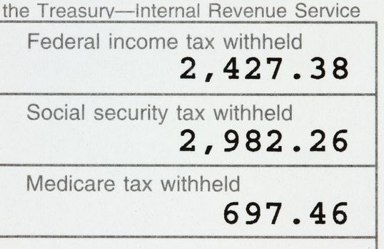 Macro of a w-2 showing federal, social security and medicare taxes paid.