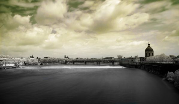 Toulouse panoramic infrared cityscape from bridge of the Catalans