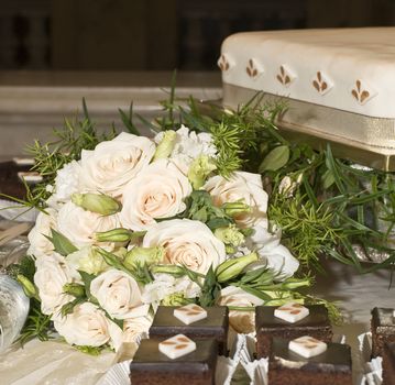 A beautiful bridal bouquet made of fresh roses