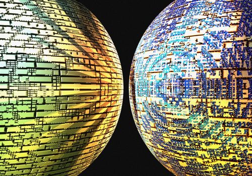 abstract fantasy textured image of two different hemispheres