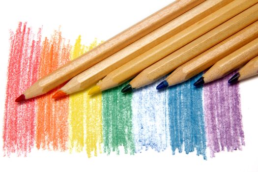Colored pencils, on a white background