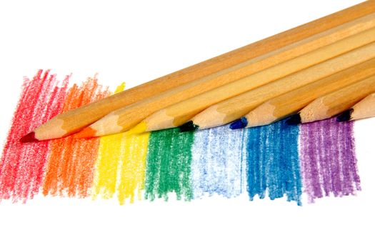 Colored pencils, on a white background