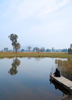 wetland with lonely girl