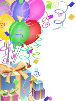 Balloons with Confetti Presents Background for Birthday Party Illustration