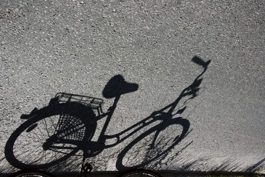 Shadow of bicycle. Concept - sustainable and green thinking, ecological transportation and healthy lifestyle.
