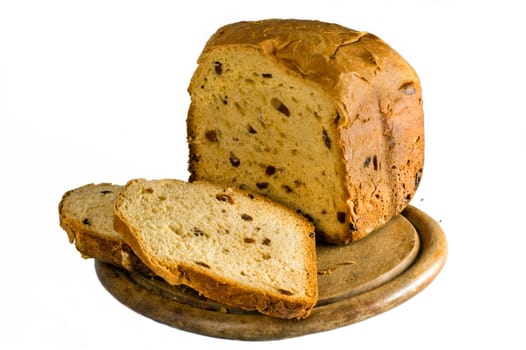 Bread on a small plank, a picture is isolated from a background