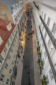 Aerial view of Pedonal street at Lisbon's Chiado district