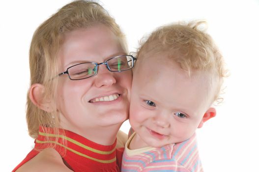 Shot of happy mom and daughter isolated on white