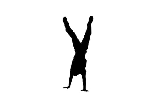 silhouette of a guy dancing break-dancing on a white background