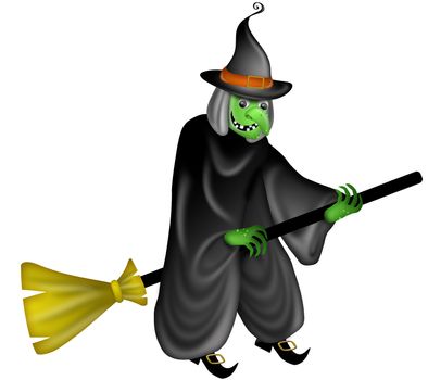 Halloween Witch Flying on Broom Stick Illustration