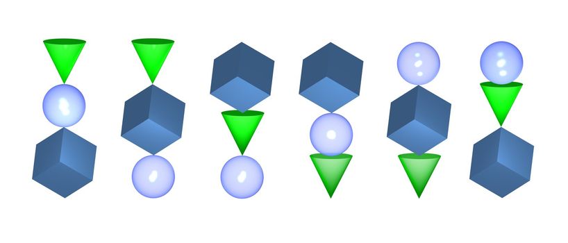 Series of solid 3d stacked in perfect balance