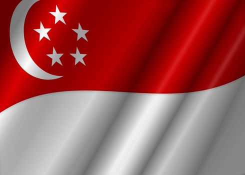 Republic of Singapore Flag Flowing Illustration