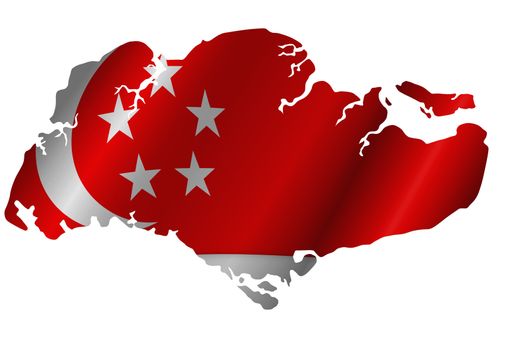 Republic of Singapore Map Outline Silhouette  with Flag Illustration