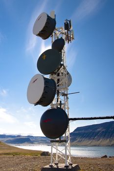 Cell tower on Arnarnes in background Isafjardardjup - Iceland