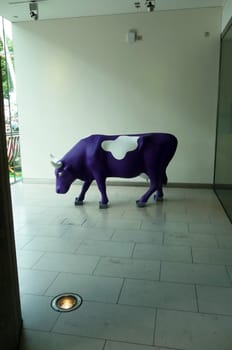 Promotional item in the shape of a cow for the E4 Udderbelly taken on the 13th June 2009, within the Royal Festival Hall in London.
