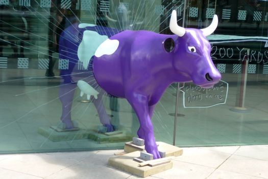 Promotional item in the shape of a cow for the E4 Udderbelly taken on the 13th June 2009, outside the Royal Festival Hall in London.