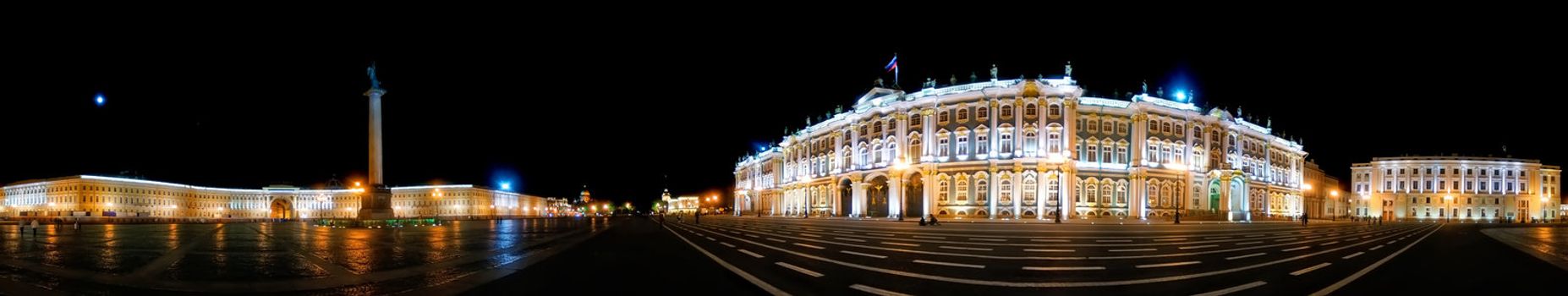 Night panoramic photo of Palace Square in Saint Petersburg, Russia