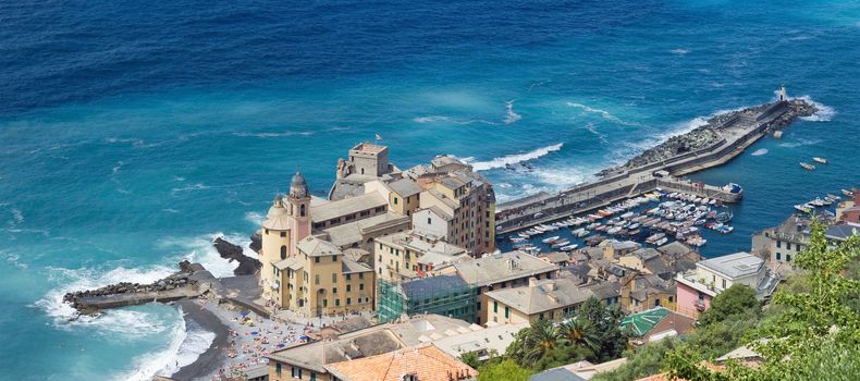 Aerial view of Camogli. a  characteristic famous little town near Genova, Italy