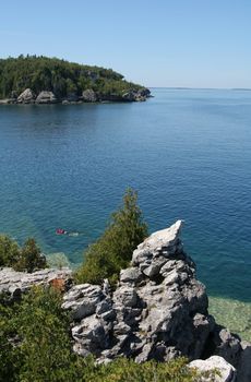 The view from a top the cliffs at Georgian Bay in  Bruce Pennisula National Park in Ontario, Canada.
