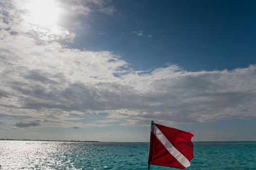 Diver down flag and sky, Grand Cayman