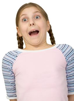 Fright teenager girl on the white background