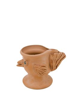 Bird form vase made of clay isolated on a white background.