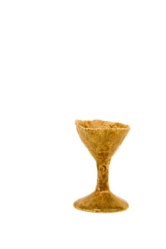 Ancient cup made of clay isolated on a white background