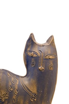 Ceramic cat's head stylized and isolated on a white background